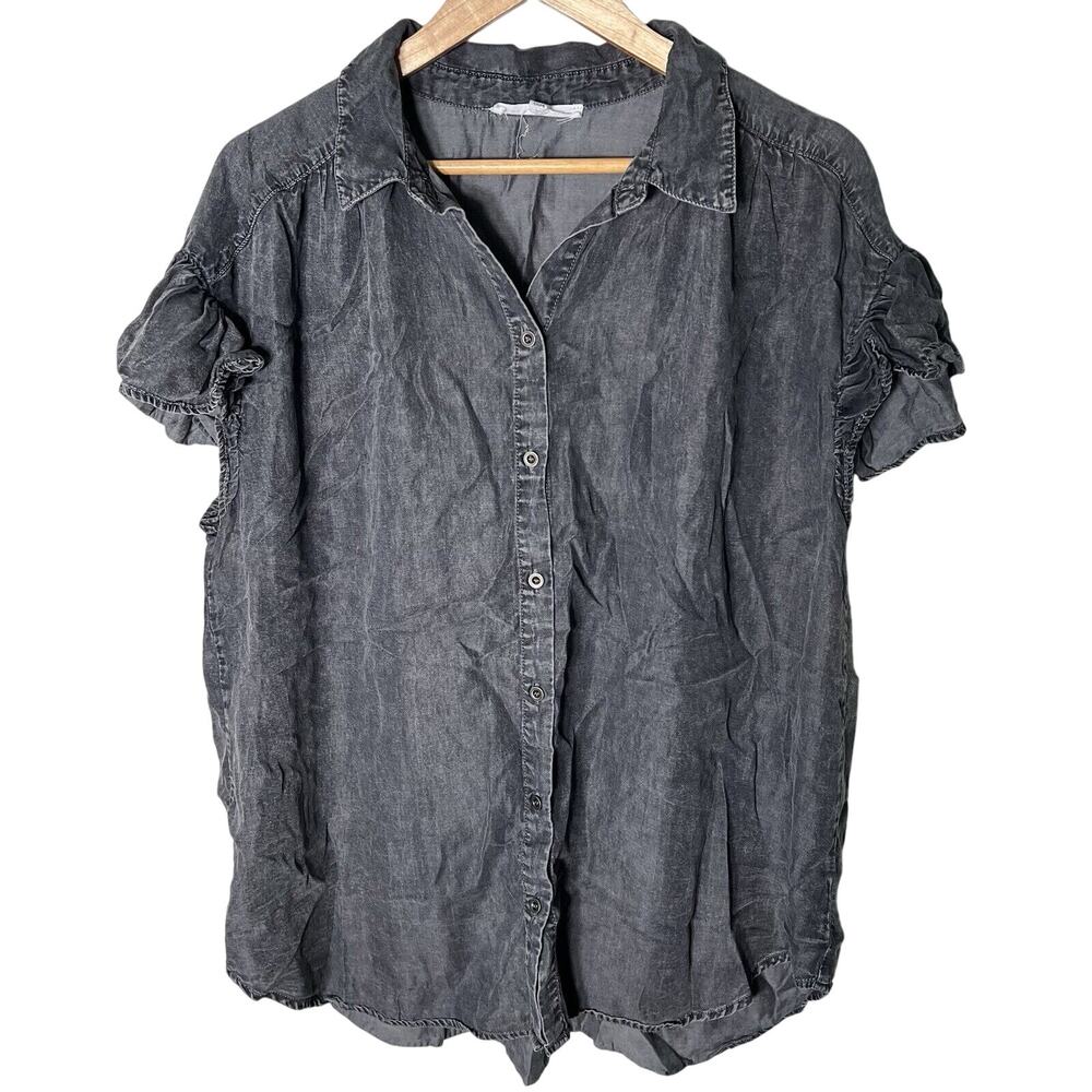 Jane & Delancey Shirt Women’s Size 1X Gray Button-Up Short Flutter Sleeve Top